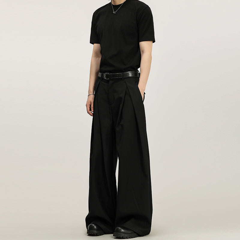 Summer Three-dimensional Pleated Loose Non-ironing Casual Straight Trousers Men