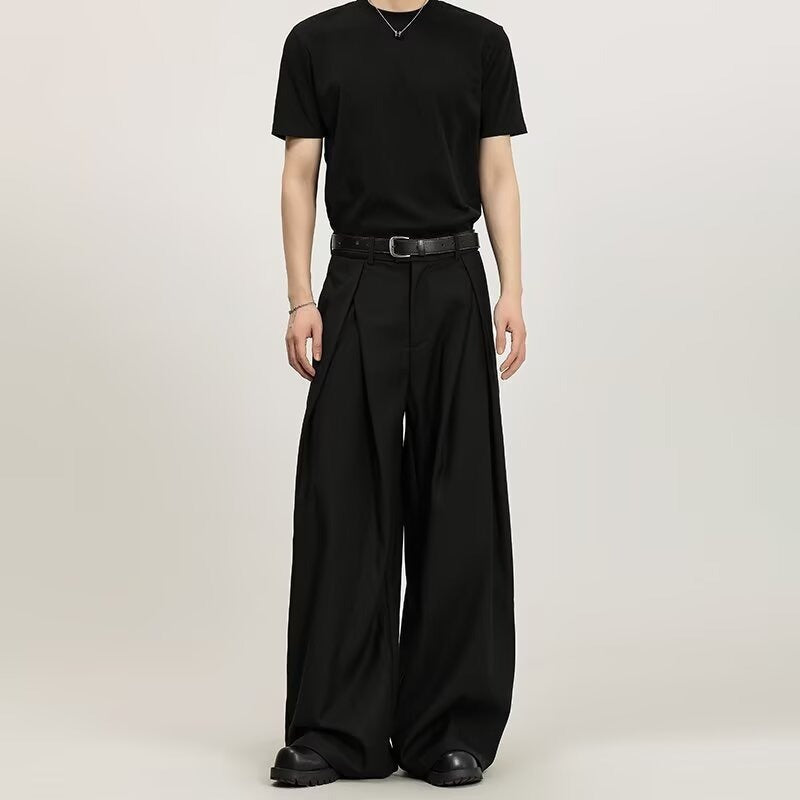 Summer Three-dimensional Pleated Loose Non-ironing Casual Straight Trousers Men